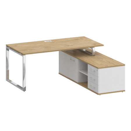 Стол руководителя с опорной греденцией, правый SK.SRG-180 (R) Тиквуд светлый/Белый бриллиант 1800*1800*753