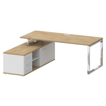 Стол руководителя с опорной греденцией, левый SK.SRG-200 (L) Тиквуд светлый/Белый бриллиант 2000*1800*753