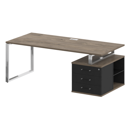 Стол руководителя с опорной тумбой, правый SK.SRT-200 (R) Тиквуд тёмный/Антрацит 2000*904*753