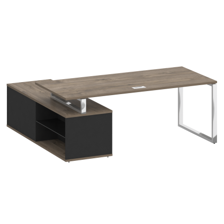 Стол руководителя с опорной греденцией, правый SK.SRG-200 (R) Тиквуд тёмный/Антрацит 2000*1800*753