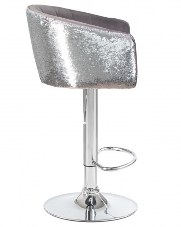 Стул барный DOBRIN DARCY SHINY, серый велюр с серебряными пайетками