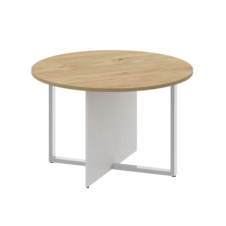 Стол переговорный, круглый SK.SP-KR-120 Тиквуд светлый/Белый бриллиант 1200*1200*753