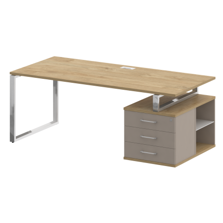 Стол руководителя с опорной тумбой, правый SK.SRT-200 (R) Тиквуд светлый/Капучино 2000*904*753