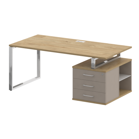 Стол руководителя с опорной тумбой, правый SK.SRT-180 (R) Тиквуд светлый/Капучино 1800*904*753