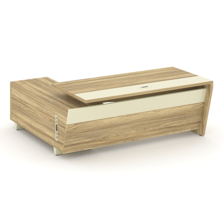 Стол руководителя с опорной тумбой, правый COR.SRT-20 (R) Гикори песочный/Ваниль/Ваниль металл