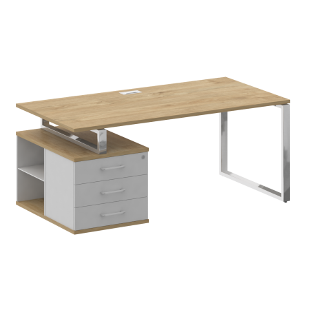 Стол руководителя с опорной тумбой, левый SK.SRT-180 (L) Тиквуд светлый/Белый бриллиант 1800*904*753