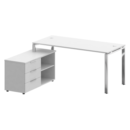 Стол руковододителя с тумбой левый БГ.СРТ-4.7 (L) Белый/Нерж. сталь