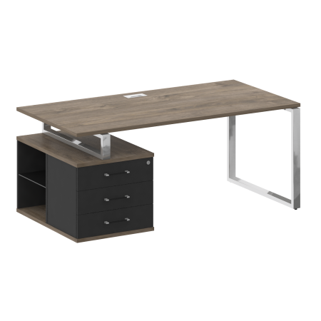 Стол руководителя с опорной тумбой, левый SK.SRT-180 (L) Тиквуд тёмный/Антрацит 1800*904*753