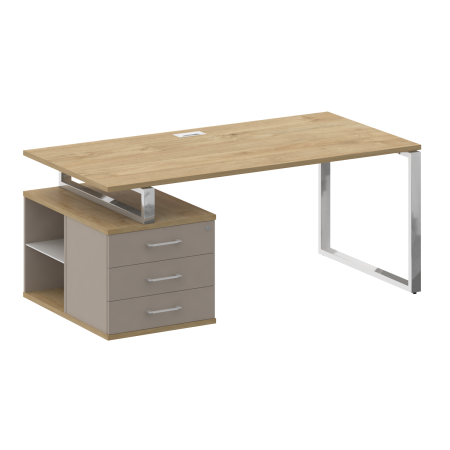 Стол руководителя с опорной тумбой, левый SK.SRT-180 (L) Тиквуд светлый/Капучино 1800*904*753