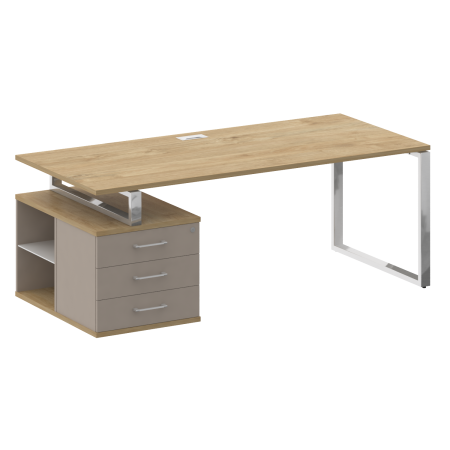 Стол руководителя с опорной тумбой, левый SK.SRT-200 (L) Тиквуд светлый/Капучино 2000*904*753