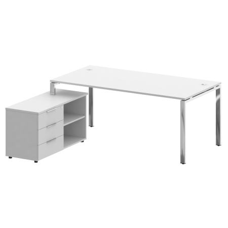Стол руковододителя с тумбой левый БГ.СРТ-5.9 (L) Белый/Нерж. сталь