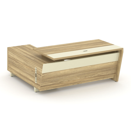 Стол руководителя с опорной тумбой, правый COR.SRT-18 (R) Гикори песочный/Ваниль/Ваниль металл