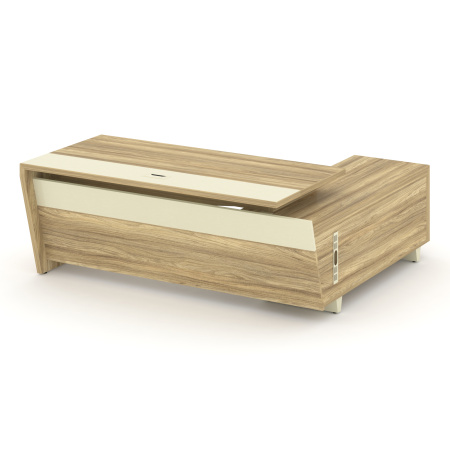 Стол руководителя с опорной тумбой, левый COR.SRT-20 (L) Гикори песочный/Ваниль/Ваниль металл