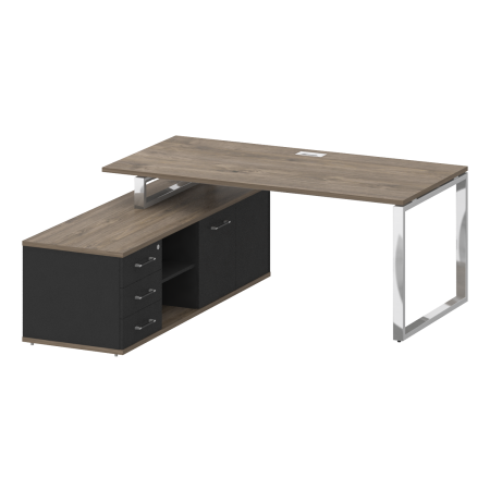 Стол руководителя с опорной греденцией, левый SK.SRG-180 (L) Тиквуд тёмный/Антрацит 1800*1800*753