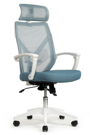 Кресло OLIVER W-203AC Белый пластик/Синяя сетка
