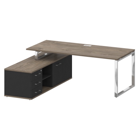 Стол руководителя с опорной греденцией, левый SK.SRG-200 (L) Тиквуд тёмный/Антрацит 2000*1800*753