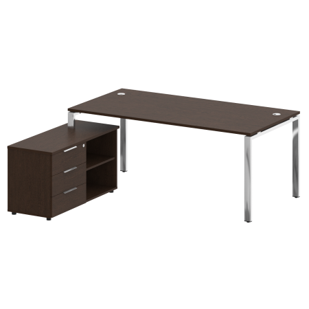 Стол руковододителя с тумбой левый БГ.СРТ-5.9 (L) Венге/Нерж. сталь