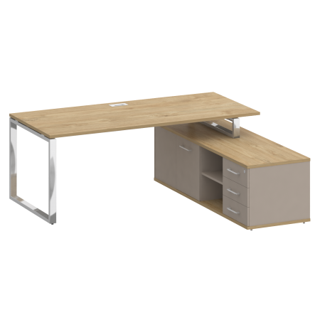 Стол руководителя с опорной греденцией, правый SK.SRG-200 (R) Тиквуд светлый/Капучино 2000*1800*753