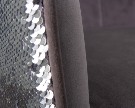 Стул барный DOBRIN DARCY SHINY, серый велюр с серебряными пайетками