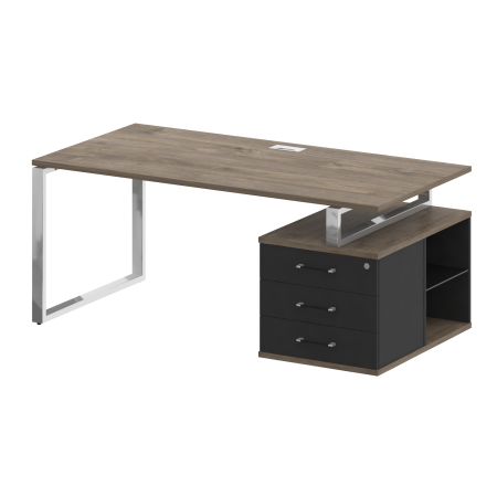 Стол руководителя с опорной тумбой, правый SK.SRT-180 (R) Тиквуд тёмный/Антрацит 1800*904*753