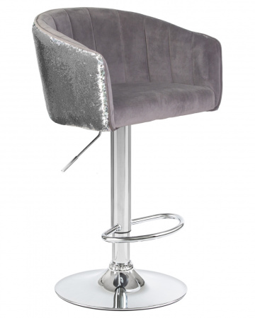 Стул барный DOBRIN DARCY SHINY, серый велюр с серебряными пайетками