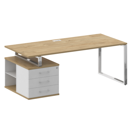 Стол руководителя с опорной тумбой, левый SK.SRT-200 (L) Тиквуд светлый/Белый бриллиант 2000*904*753