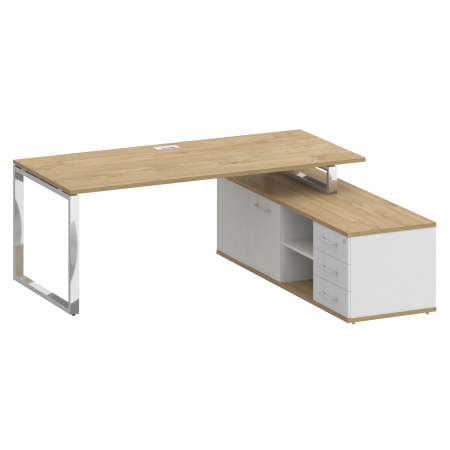 Стол руководителя с опорной греденцией, правый SK.SRG-200 (R) Тиквуд светлый/Белый бриллиант 2000*1800*753