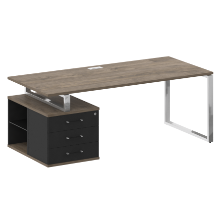 Стол руководителя с опорной тумбой, левый SK.SRT-200 (L) Тиквуд тёмный/Антрацит 2000*904*753