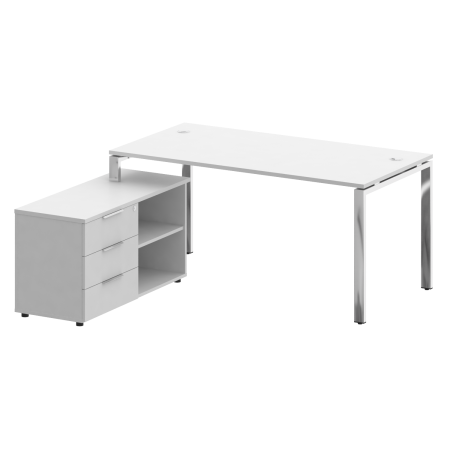 Стол руковододителя с тумбой левый БГ.СРТ-4.8 (L) Белый/Нерж. сталь