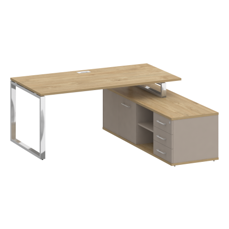 Стол руководителя с опорной греденцией, правый SK.SRG-180 (R) Тиквуд светлый/Капучино 1800*1800*753