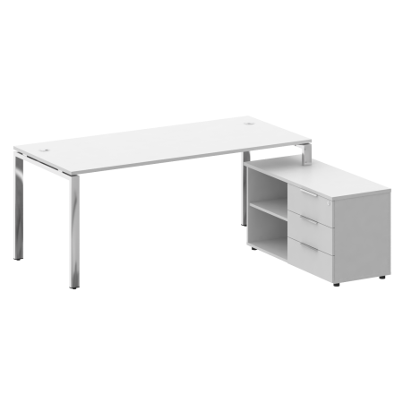 Стол руковододителя с тумбой правый БГ.СРТ-5.8 (R) Белый/Нерж. сталь