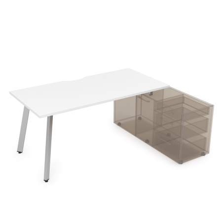 Стол с тумбой опорной  10СТОВ.085  Белый премиум/Алюминий матовый