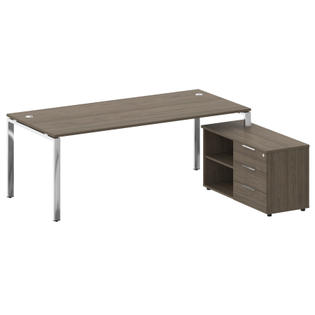 Стол руковододителя с тумбой правый БГ.СРТ-6.9 (R) Вяз/Нерж. сталь