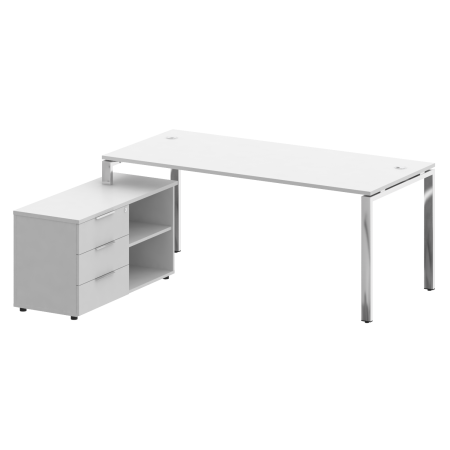 Стол руковододителя с тумбой левый БГ.СРТ-5.8 (L) Белый/Нерж. сталь