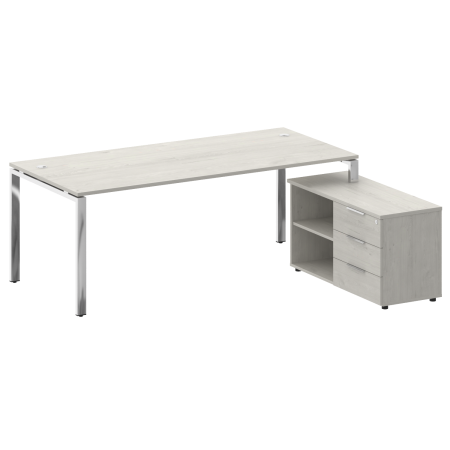 Стол руковододителя с тумбой правый БГ.СРТ-6.9 (R) Дуб наварра/Нерж. сталь