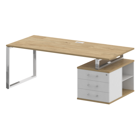 Стол руководителя с опорной тумбой, правый SK.SRT-200 (R) Тиквуд светлый/Белый бриллиант 2000*904*753