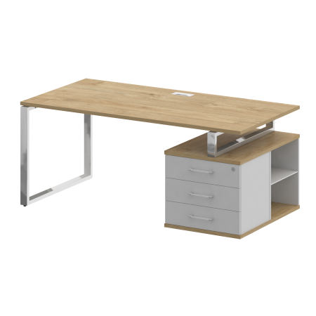 Стол руководителя с опорной тумбой, правый SK.SRT-180 (R) Тиквуд светлый/Белый бриллиант 1800*904*753